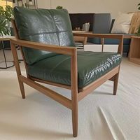 Fauteuil d'appoint moderne du milieu du siècle en cuir véritable orange avec structure en bois massif, fauteuil confortable pour salon