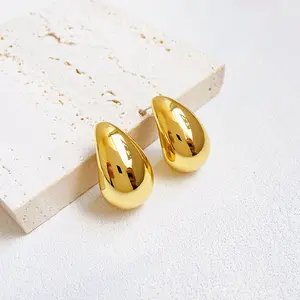 18K Gold Plated Stainless Steel Hollow Out Tear Drop Stud Earrings Water Drop Chunky Hoops For Women