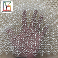 Tissu de dentelle de mariage de luxe en perles blanches françaises pour femme, tulle lourd perlé pour robe de mariée