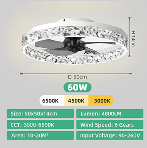 Ventilateur de plafond LED blanc avec commande par application, variateur d'intensité, 6 vitesses de ventilation, minuterie, lampe de plafond ronde pour maison, chambre, salon, cuisine - Product Image 5