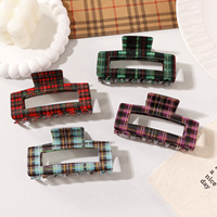 Jepit Rambut Kotak-kotak Gaya Korea, Motif Plaid Berongga, Aksesoris Rambut Fashion untuk Wanita, Penataan Rambut Sehari-hari
