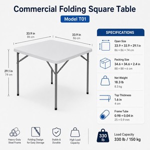 Mesa Plegable Cuadrada Moderna Comercial DDP de EE. UU., 33.9x33.9x29.1 Pulgadas, con Superficie de Plástico y Estructura Metálica, Muebles para Exteriores - Product Image 4