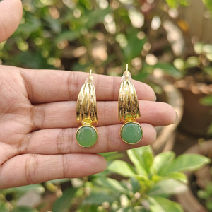 Luxury jewelry chryso chalcedony <b>hoop</b> <b>earring</b> <b>solid</b> brass 18k gold plated designer texture minimalist chunky gemstone ear <b>hoops</b> - Product Image 2