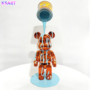 Sculpture d'ours fluide en résine électroplaquée, magnifique ours en résine multicolore de style dessin animé, artisanat en résine pour décoration de salon, cadeau - Product Image 4