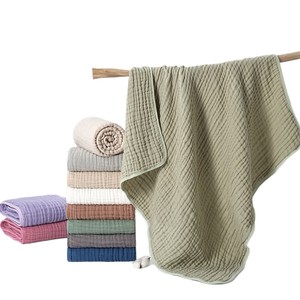 Couverture bébé <span class=keywords><strong>en</strong></span> mousseline de coton pur 6 couches, couleur unie, bordure côtelée, pour nouveau-né, langer et serviette de bain - Product Image 6