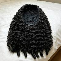 Perruque mi-tête afro bouclée frisée en cheveux humains, non-lacée, fabriquée à la machine, avec cordon de serrage, pour femmes noires