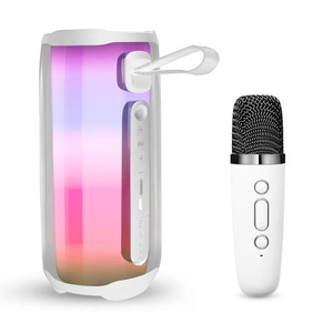 Portable Speaker With Microphone Colorful LED Light Rechargeable Battery <b>Button</b> Control For Home Karaoke - Product Image 1