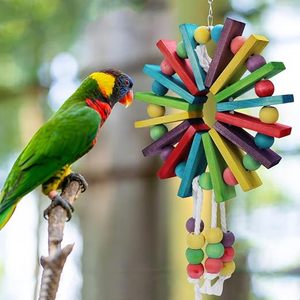 Juguete Colgante de Madera Colorido para Loros con Cuentas y Campana - Accesorio para Jaulas de Aves para Loros y Guacamayos - Product Image 6