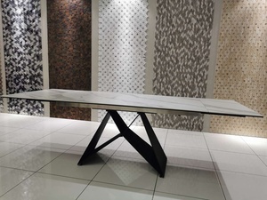 <span class=keywords><strong>Table</strong></span> de salle à manger rectangulaire moderne de luxe à <span class=keywords><strong>rallonges</strong></span> réglables Nouvelle mode Plaque de roche en céramique à motif de marbre pour la maison Bar Hôtel - Product Image 3