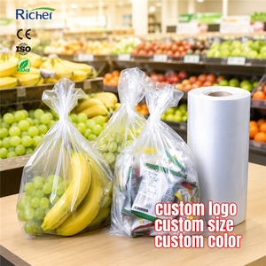 Richer LDPE Plastic Roll <b>Bags</b> Food Grade Tie Closure Custom Logo Size Color Opp <b>Bag</b> for Fresh Produce Packaging - Product Image 1