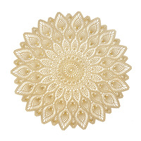 Sous-plats décoratifs de table en PVC creux doré métallisé de 38 cm (15 pouces) pour la table à manger, motif floral, pour les fêtes et les mariages
