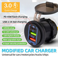 Chargeur de voiture double USB 12V 24V personnalisé avec logo, chargeur rapide étanche avec voltmètre pour utilisation automobile et marine