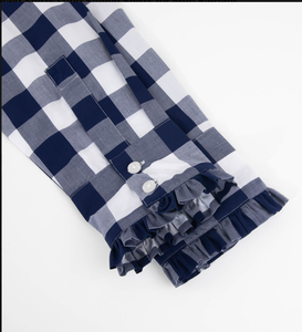 <span class=keywords><strong>Camicia</strong></span> da <span class=keywords><strong>Donna</strong></span> 100% Cotone con Stampa <span class=keywords><strong>a</strong></span> <span class=keywords><strong>Quadri</strong></span> Rosso e Blu Navy, Taglio Femminile su Misura, Bottoni <span class=keywords><strong>a</strong></span> Tutta Lunghezza, <span class=keywords><strong>Camicia</strong></span> Western con Volant alla Moda - Product Image 4