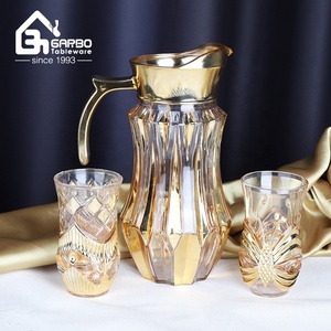 Vàng màu nước thủy tinh bình thiết lập kỳ nghỉ món quà uống Set với 6 ly thủy tinh 7 miếng thủy tinh sang trọng <span class=keywords><strong>Jug</strong></span> và Pitcher Set - Product Image 1