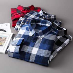 Camisa de franela de alta calidad para hombre, camisa de vestir a cuadros de manga larga de algodón 100% con botones de talla grande - Product Image 6