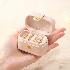 Customized Luxe Discreet Mini Ring Jewelry Cases Pastel Linen With Gold Snap Closure - Product Image 4
