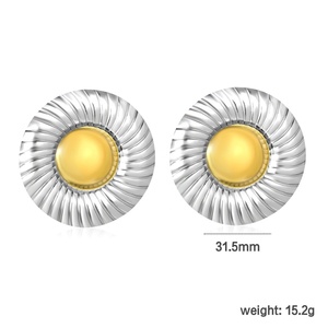 Pendientes Redondos Minimalistas de Acero Inoxidable con Baño de Oro de 18K, Textura Moderna, Geométricos, Bicolor, para Mujer - Product Image 2