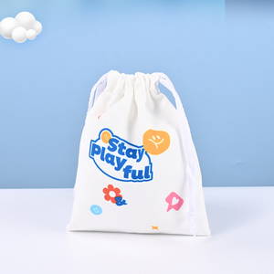 Custom Logo Printed <b>Small</b> Canvas Jewelry Gift Storage Pouch <b>White</b> Packaging Dust <b>Bag</b> - Product Image 2