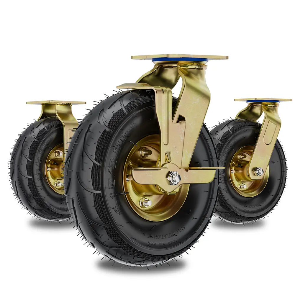 Roda kastor pneumatik karet elastik warna-warni emas jarak jauh isi 6in 8in 10in tahan lama