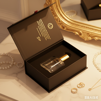 Boîte d'emballage de parfum haut de gamme en carton noir magnétique vide pour flacons de 30 ml/50 ml, logo en feuille d'or, pelliculage mat, recyclé