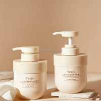 Flacon de crème pour les mains en plastique PET jaune de 300 ml à épaule plate, avec pompe PP pour lotion corporelle, shampoing et gel douche.