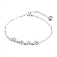 Bracelet en argent sterling 925 avec zircon en forme de feuille, bijoux fins, bracelet à breloques pour femmes