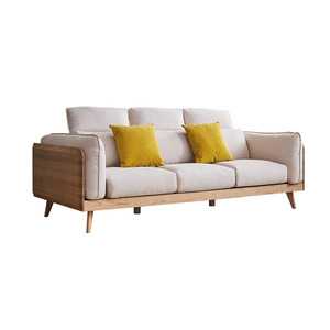 Sofá moderno minimalista de madera maciza, tapizado en algodón y lino, en forma de L, para sala de estar, ideal para apartamentos pequeños. - Product Image 2