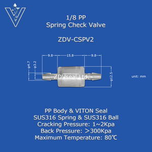 Zdvseal สปริง1/4นิ้วมินิวาล์วตรวจสอบทางเดียว50 kPa เปิดความดันลดวาล์วไม่คืน - Product Image 4