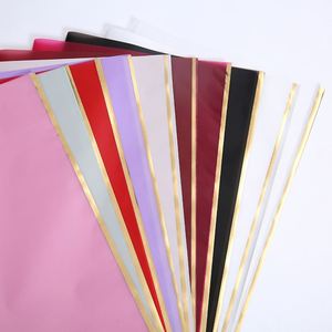 Papier d'emballage pour fleurs en film plastique brillant avec bordure dorée, imperméable, de luxe, 58*58 cm, pour célébration de mariage - Product Image 5