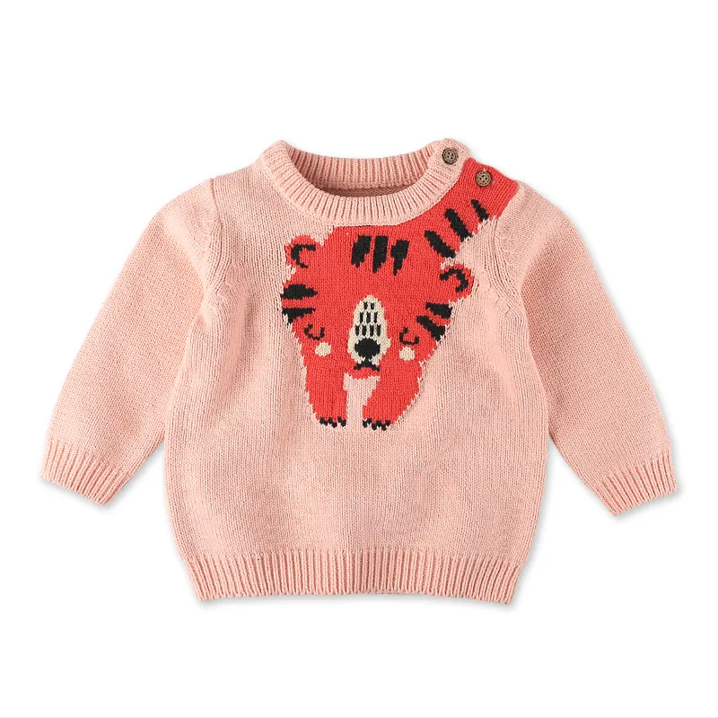 Suéteres de cárdigan rosa para niños y niñas, suéteres de jacquard de animales, suéteres de invierno de manga larga