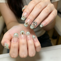 YZ 59 Desert Island White Moonlight Sparkling Rhinestone Small Chain Nude Shiny Press Finger Nails Wearable Press Nails
