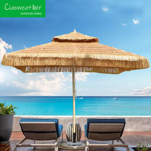 Grand <span class=keywords><strong>parasol</strong></span> hawaïen coupe-vent en bois coloré poteau en acier Tiki chaume plage extérieur balcon parapluie - Product Image 1