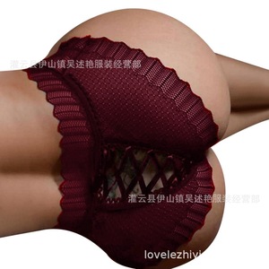 Culotte sexy de style européen et américain, triangle, entrejambe ouvert, avec bretelles en dentelle et design ajouré, grande taille pour femmes - Product Image 4
