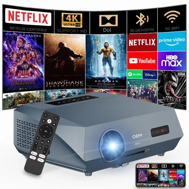 4K Google TV Video Projector for Outdoor Movies, Built-in YouTube/PrimeVideo