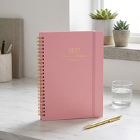 Carnet de planification hebdomadaire et mensuelle A5 personnalisé 2027, reliure spirale avec bande élastique et coins métalliques, cadeau promotionnel de bureau