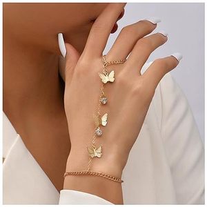 2024 Schakel Ketting Armband Koper Zirkoon Vlinder Kralen Vinger Ring Pols Ketting Slave Armbanden Parel Hand Ketting Armband - Product Image 1