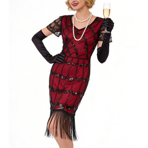Vestido de lentejuelas estilo Gatsby de los años 20, con cuello en V, entallado, vintage, para fiesta, con borlas, para discoteca. - Product Image 2