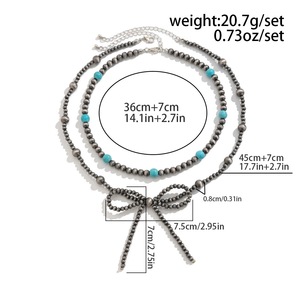 Collar de imitación de turquesa en capas para mujer |   Gargantilla Boho de <span class=keywords><strong>Cuero</strong></span> con Cuentas |   Collar con colgante de lazo occidental en forma de Y - Product Image 3