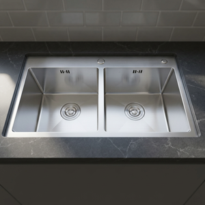 Luxury Top-Mount Stainless Steel 304 Double Bowl <b>Kitchen</b> <b>Sink</b> Handmade with Two Holes Best Price From Vietnam Factory - Product Image 1