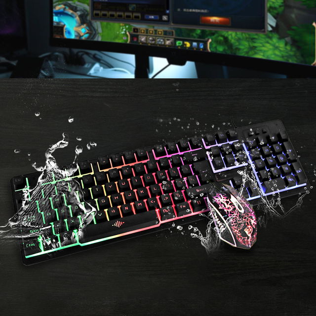 Gaming Keyboard and Mouse Set Wired USB Combo with RGB Lighting Backlit for Windows PC Laptop Computer Typing and Gaming
