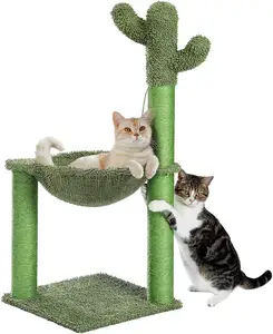 고양이 등반 프레임 고양이 나무 대형 부드러운 해먹 사이잘삼 로프 녹색 전체 포장 선인장 안전 긁힘 포스트 고양이용 등반 나무