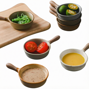 Plato de cerámica para ensalada, plato para salsas de cerámica rústica <span class=keywords><strong>japonesa</strong></span> con asa, diseño Japandi, duradero - Product Image 1