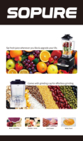 SOPURE SP-BL03R Blender Portabel 2.5L Motor 1200W Pisau Plastik 5-Kecepatan Variabel Kedap Suara Penghancur Es Anti Bocor
