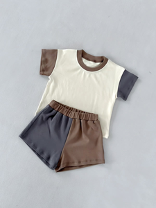 Conjunto de Ropa de Verano para Bebé Niño, Diseño Personalizado BSSO1976, Estampado de Patchwork Azul Cian, Venta al Por Mayor - Product Image 2