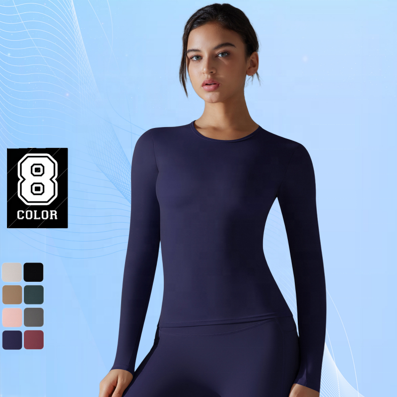 8 Colors Breathable Quick Dry Four-Way Stretch Long Sleeve Yoga Running Workout Gym Sports Tops Skinny Fit