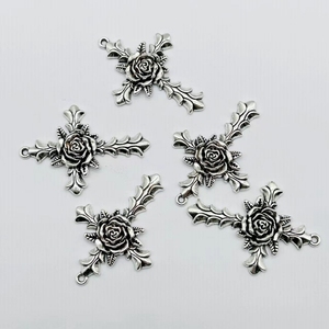 십자가 매력 티베트 스타일 골동품 실버 큰 구슬 장미 꽃-부활절 보석 <span class=keywords><strong>DIY</strong></span> 목걸이 만들기 빈티지 십자가 - Product Image 2