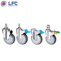 Chariot médical d'urgence certifié LFC 4''/5'' à double roulement TPR+PP pour lit d'hôpital, avec frein pivotant et capacité de charge de 120 kg