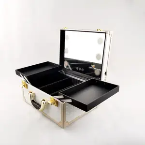 Factory Wholesale Lighted Makeup Train Case with Led Lights Portable Makeup Studio Station Case with Mirror OEM Solution