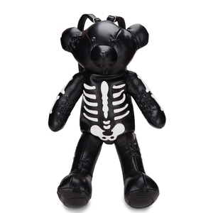Sac à dos en peluche en forme d'ours en cuir végétalien pour femme avec applique squelette - Product Image 1