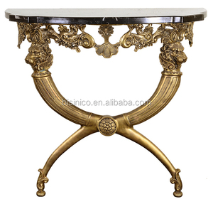 Antique 24K <strong>Gold</strong> Plated Copper <strong>Console</strong> <strong>Table</strong>, Brass Carved Marble Top <strong>Console</strong> <strong>Table</strong>, Louis X IV <strong>Console</strong> <strong>Table</strong> - Product Image 4